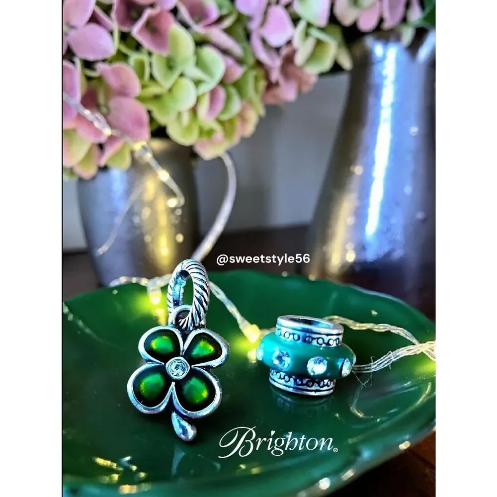 BRIGHTON "Dazzle" And "Clover" Enamel And Crystal Charms GARDEN GIRL Set Of Two!